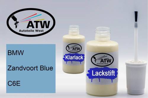 BMW, Zandvoort Blue, C6E: 20ml Lackstift + 20ml Klarlack - Set, von ATW Autoteile West.